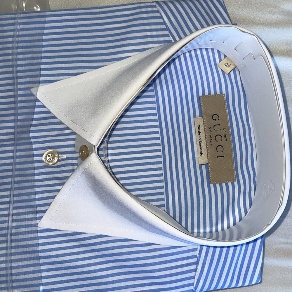New mens Gucci White & Blue Striped Dress Shirt - Picture 9 of 12